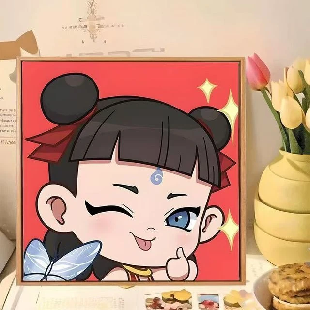 六一哪吒数字油画diy涂色画本儿童手工创意涂鸦Q版男女孩填色玩具
