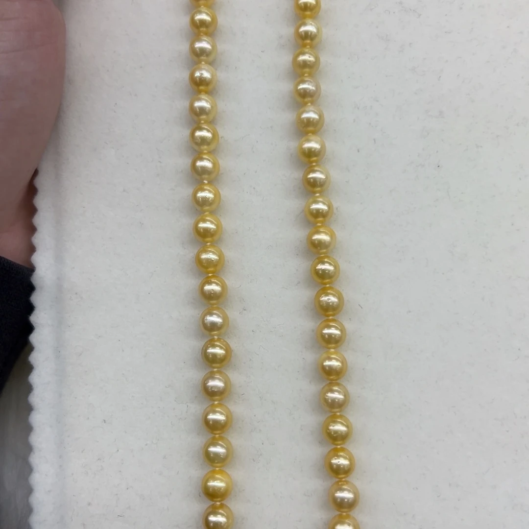 银S925镶嵌项链海水珍珠6-8mm正圆金珠项链