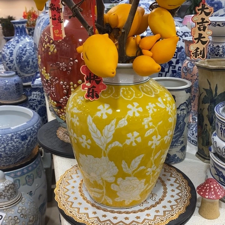 【闪购商品】摆件生***坊手绘黄色花瓶。两个。