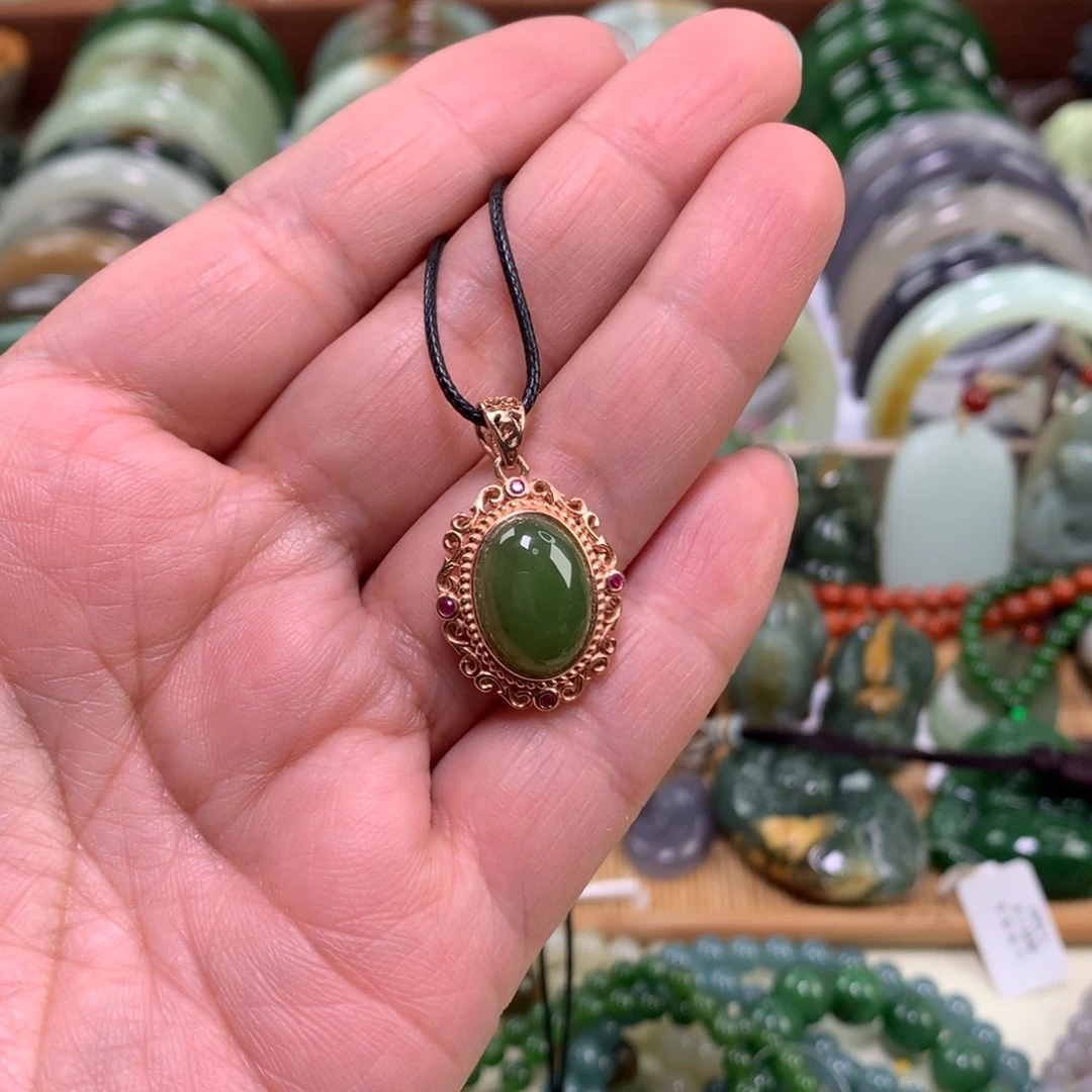 和田玉（碧玉）银S925镶嵌颈饰