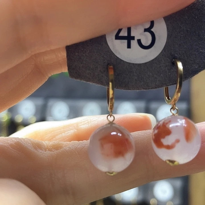 南红玛瑙18K金镶嵌耳饰
