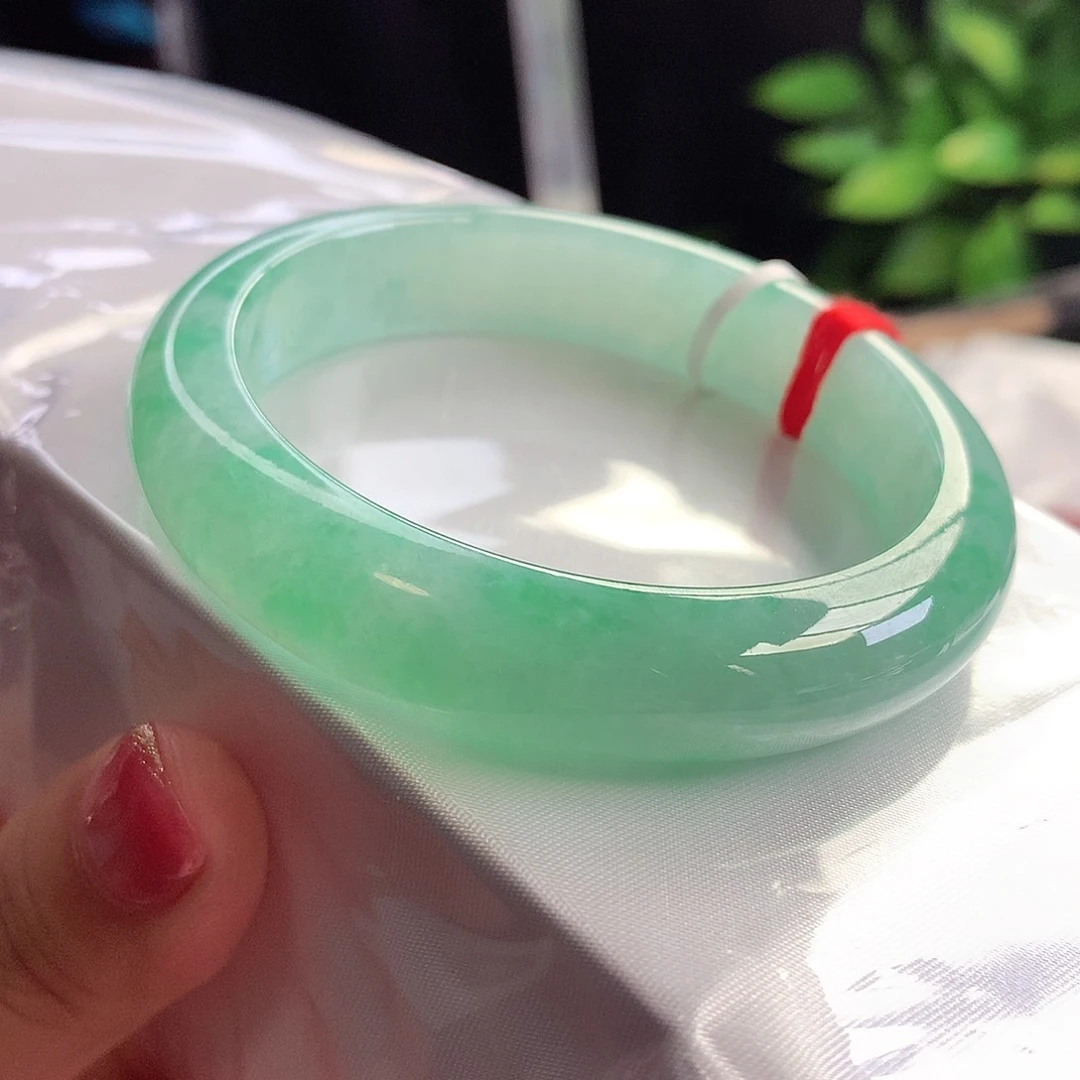 未镶嵌手镯翡翠5657圈口冰甜绿飘阳绿花青翠欲滴12号