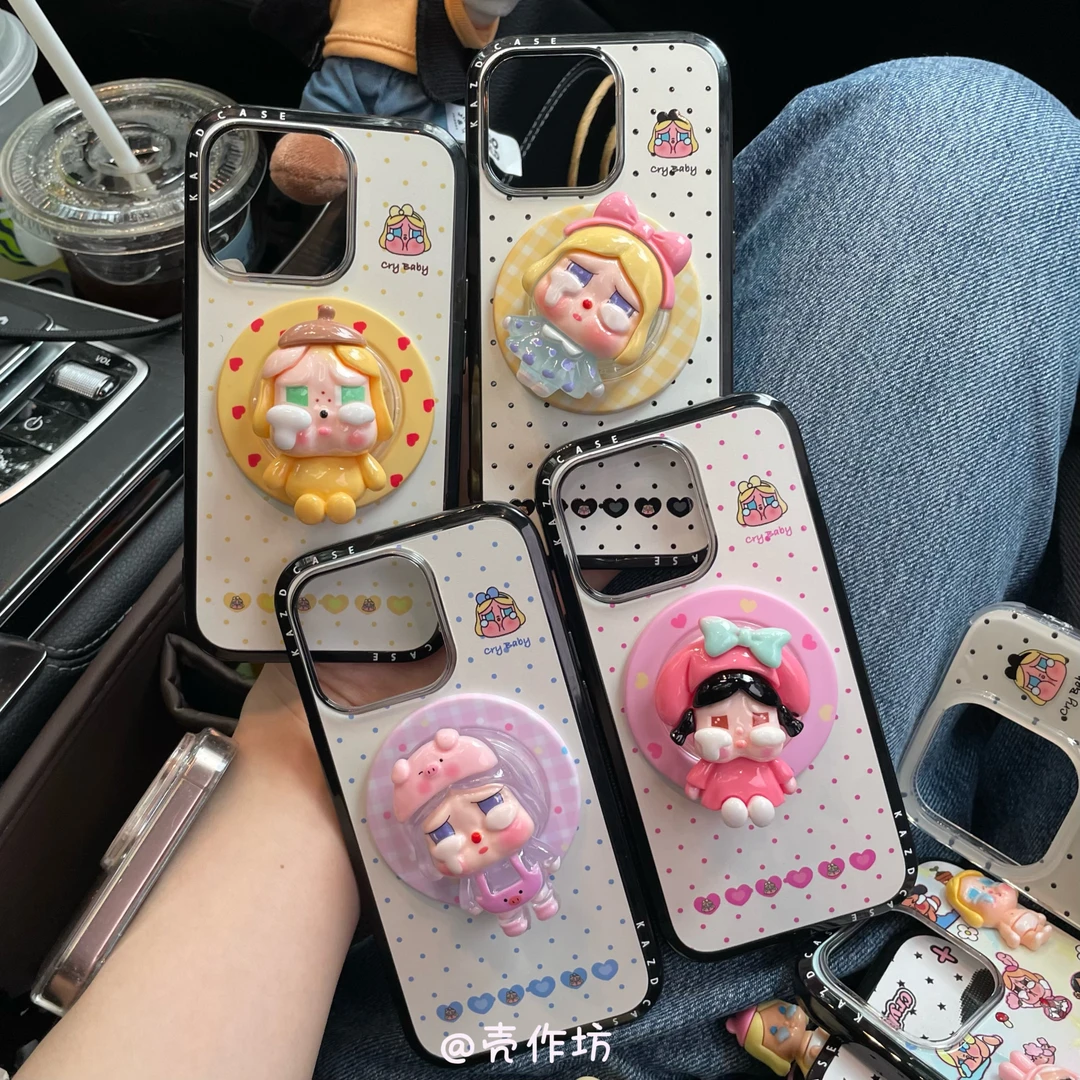 可爱波点哭娃磁吸支架适用苹果手机壳16ProMax/15/14/13保护套