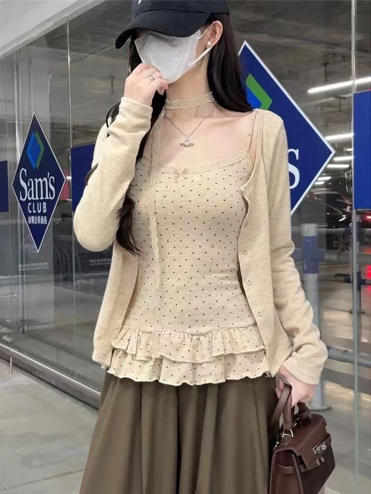 蔓蔓  韩系百搭纽扣款吊带开衫裤子两件套35556/35557