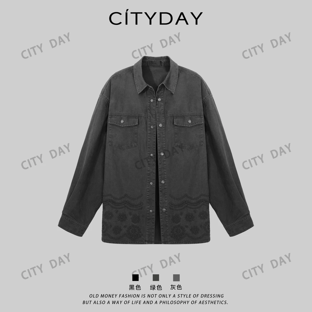 City Day【灰叔】夹克100棉-日系工装长袖复古宽松牛仔外套 990113