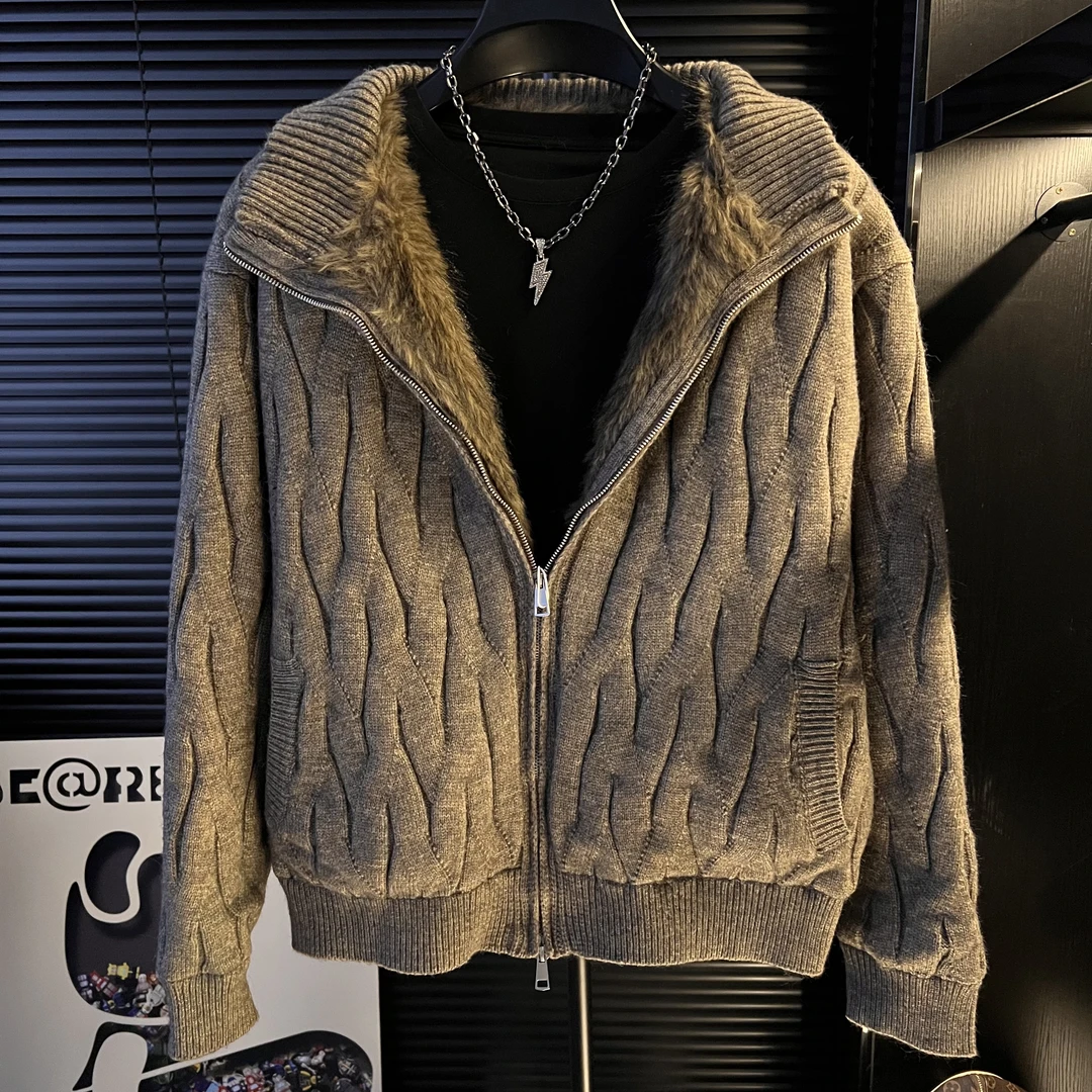 DB-立领棕色加绒潮流保暖夹克男士上衣潮流爆款