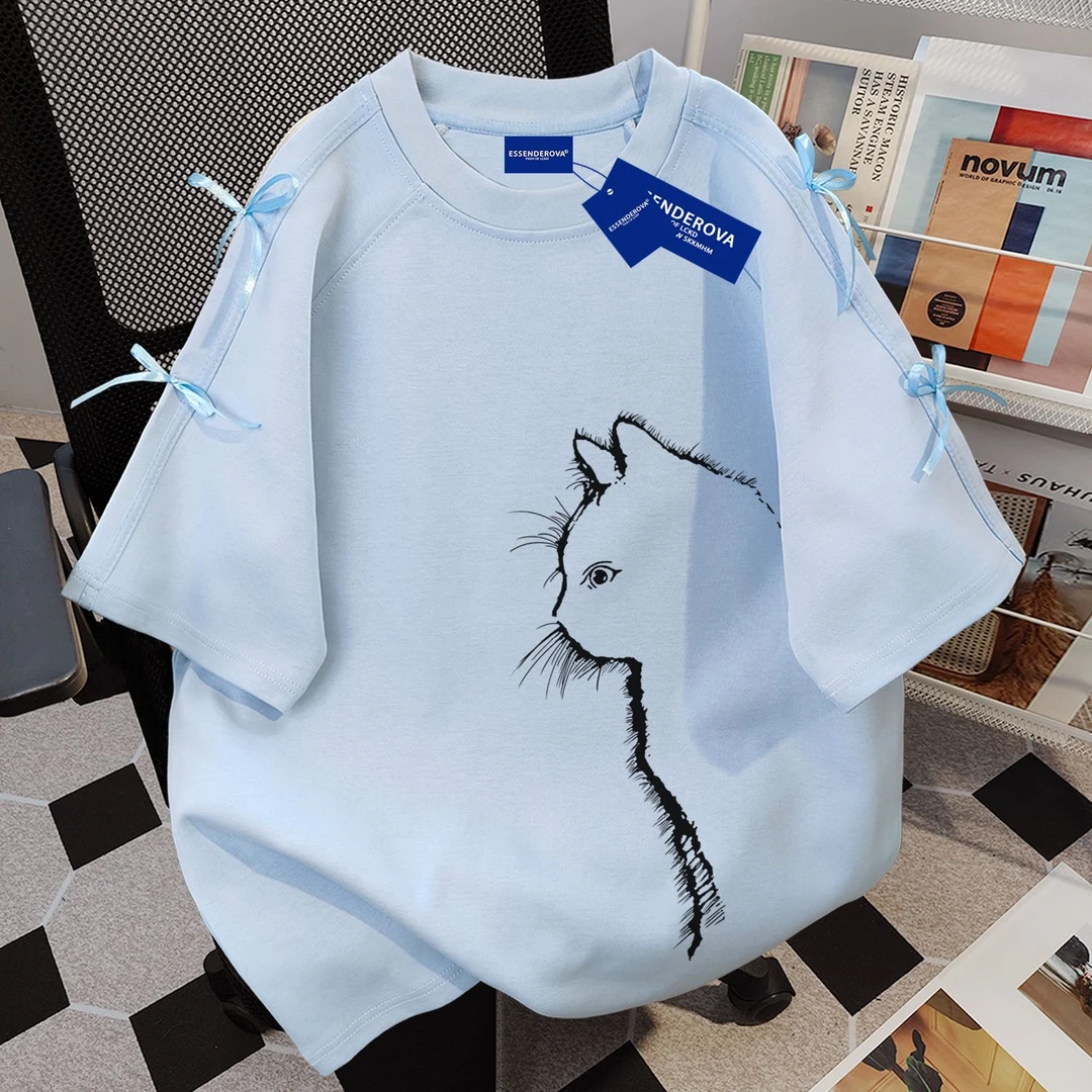 100%纯棉2025新款复古个性圆领短袖t恤女夏季宽松休闲韩版上衣ins