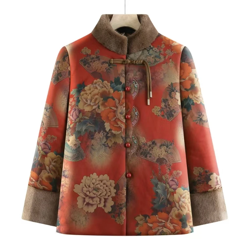 7724冬季加绒加厚妈妈装棉衣外套中老年保暖洋气中国风棉袄（正）