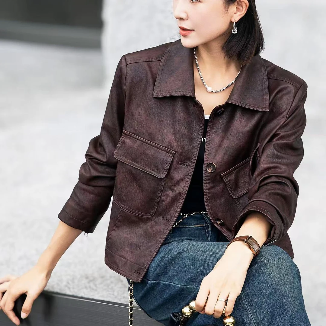 2025年春秋季新款韩版修身PU皮短款翻领女式皮衣外套小个子外套