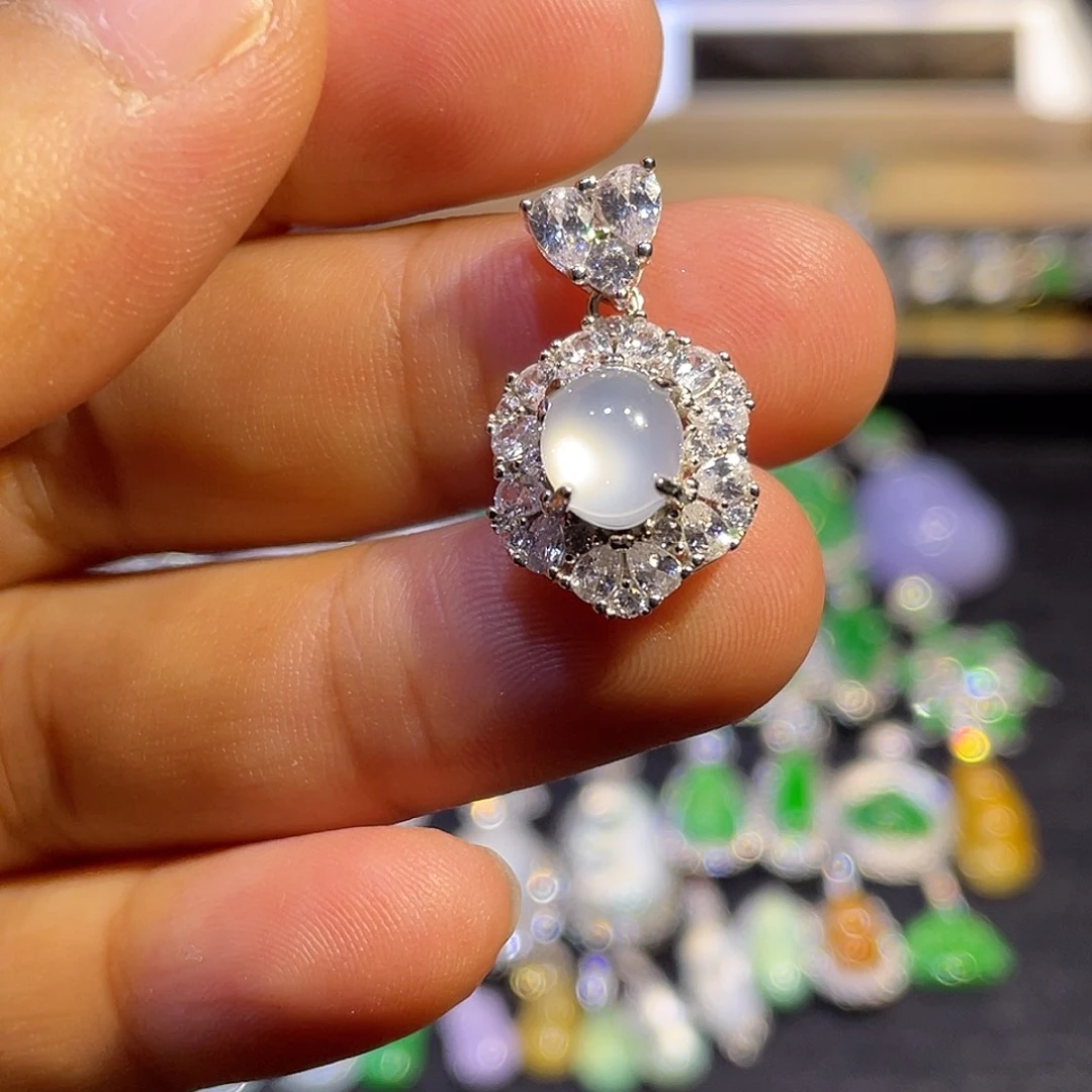 翡翠银S925镶嵌吊坠(不含链)