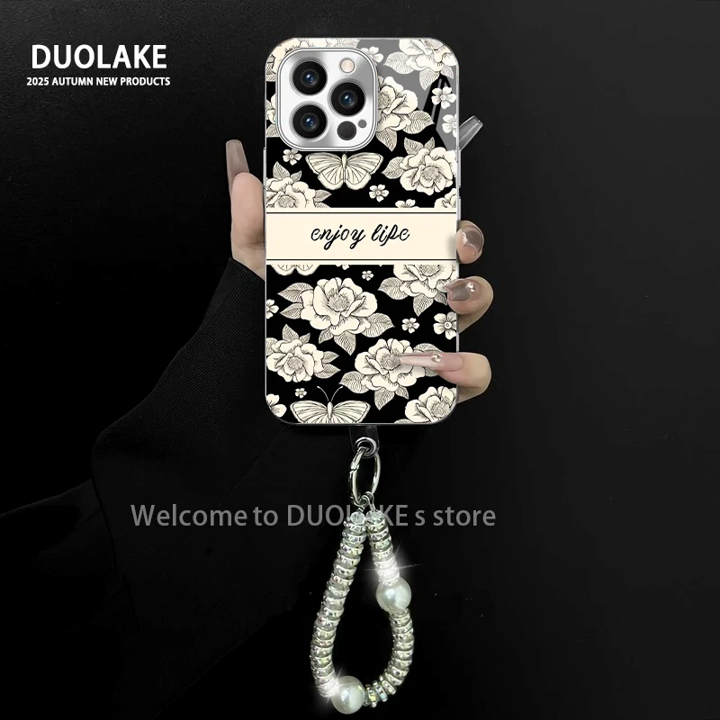 适用于苹果/oppo/华为/vivo/小米蝴蝶花朵电镀玻璃手链防摔手机壳