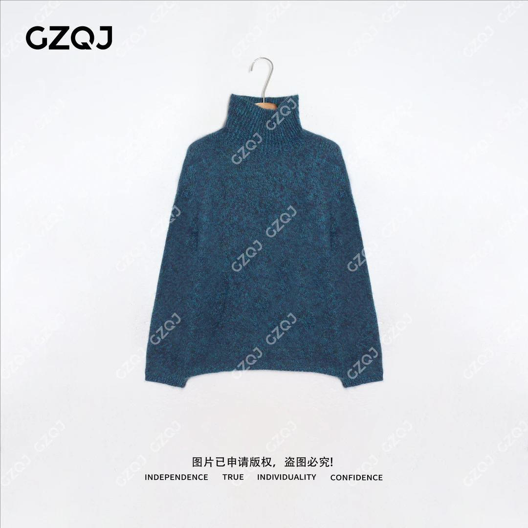 老琴私服【苍山暮雪】绵羊毛山羊绒花纱高领拉毛毛衣女冬季新款794