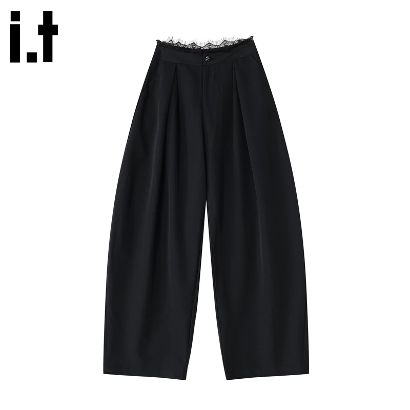 i.t:CHOCOOLATE美式百搭简约阔腿休闲裤女2025秋冬高级感拖地长裤