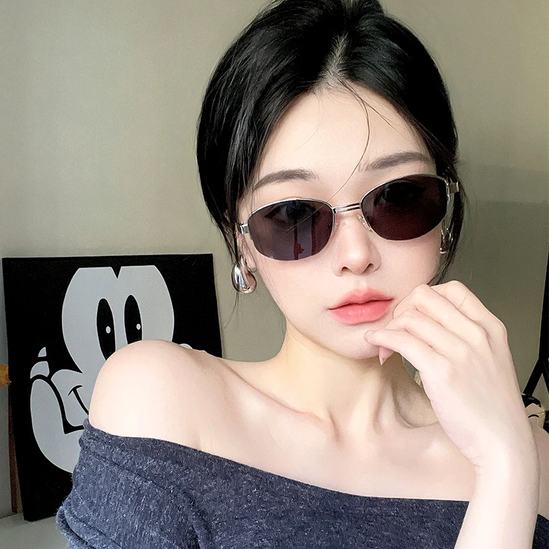 复古金属半框猫眼太阳镜女显脸小高级感网红街拍风防紫外线墨镜