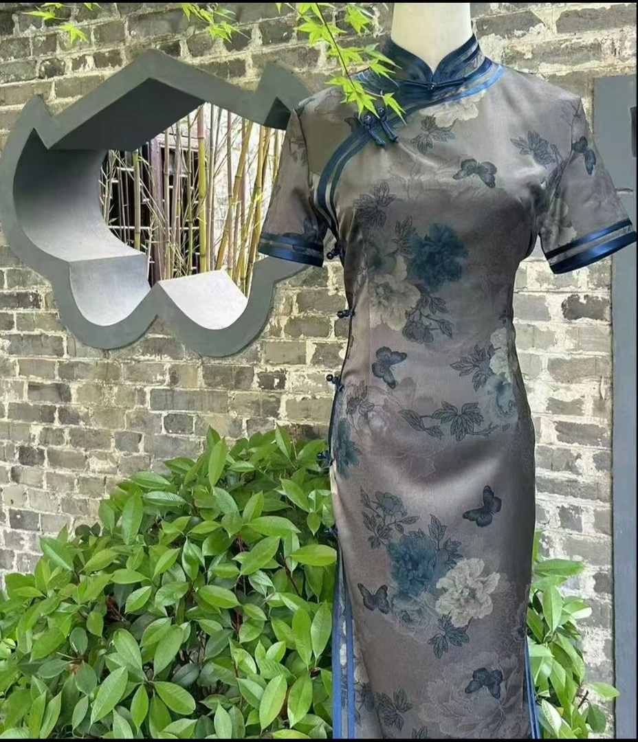 【花戏蝶】新款中国风修身复古优雅大方长款旗袍