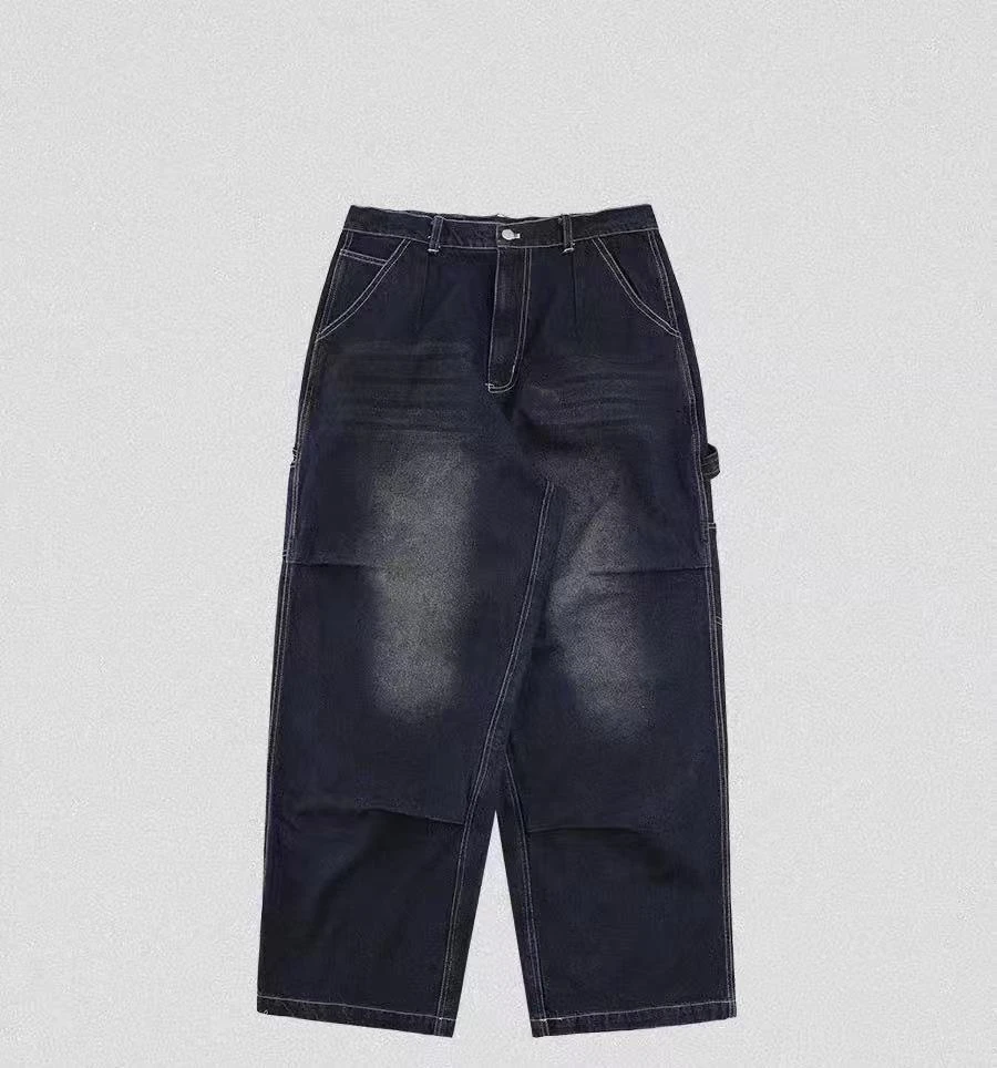 百棉阔腿牛仔裤YKK拉链