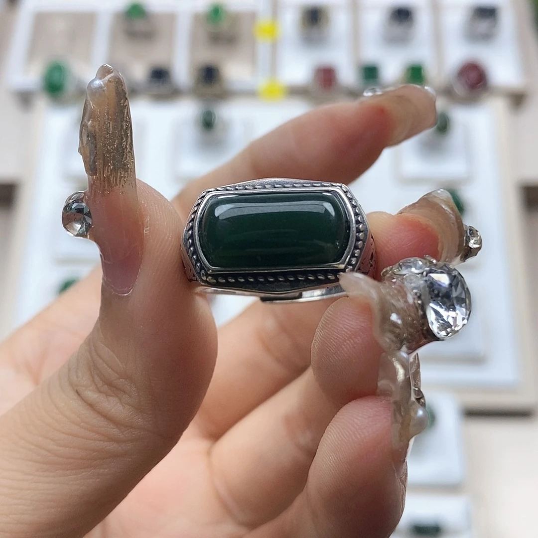 和田玉戒指银S925镶嵌阿*