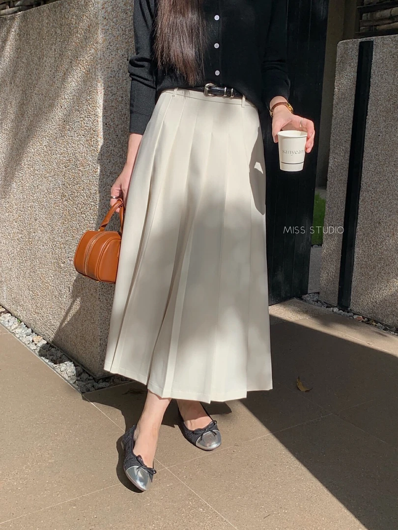 高腰百褶裙做旧半身裙春秋半裙不规则垂感气质裙子百搭