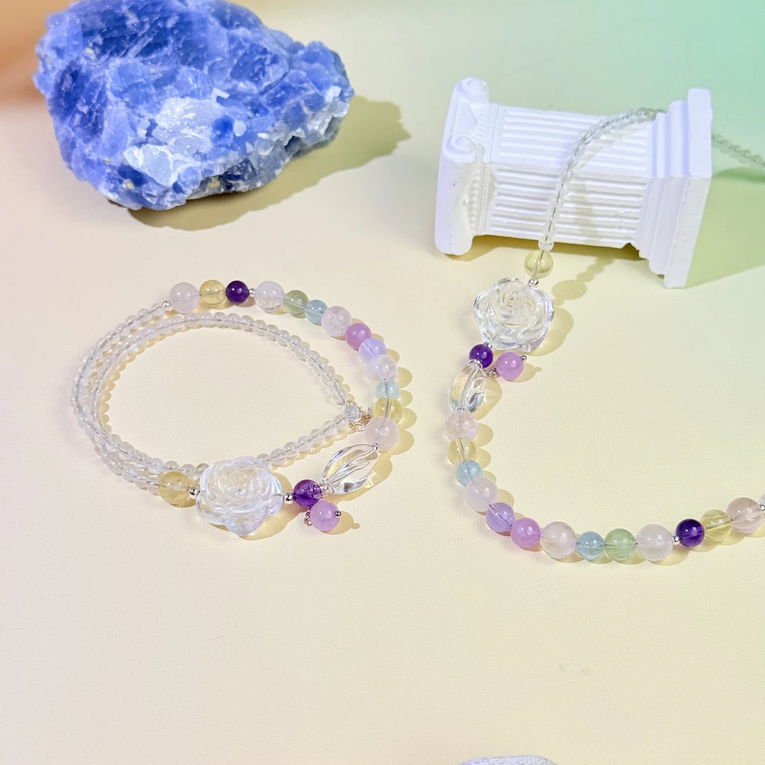 【622 清茶】白水晶紫水晶粉晶等水晶3-8mm项链面小仙多样性发其一Z