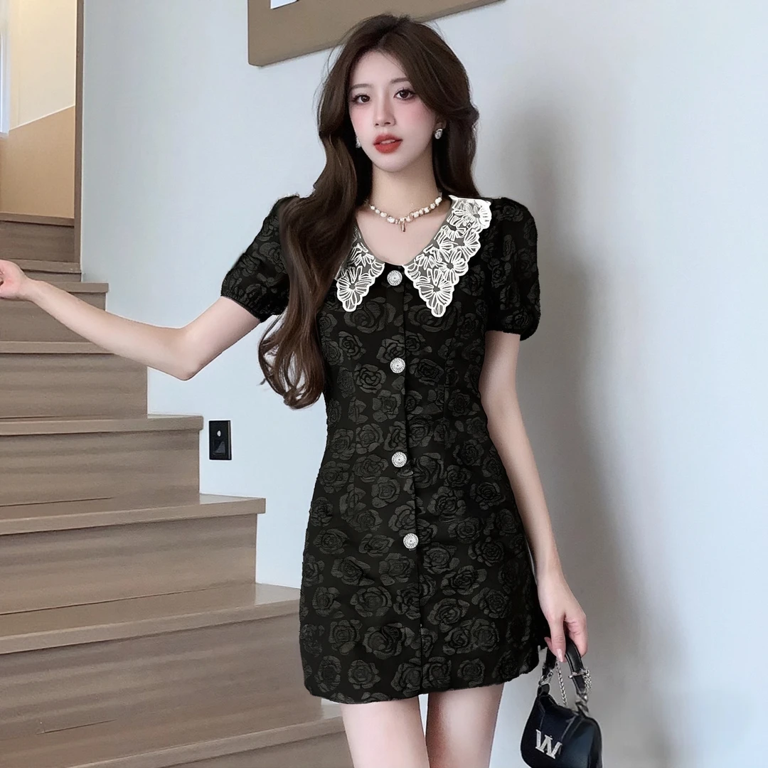 B黑色连衣裙女2025新款夏季轻奢高级小香风小个子显瘦裙子D1669