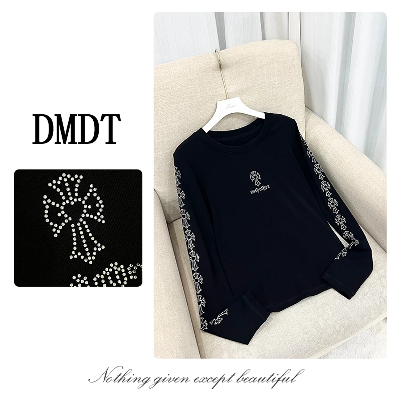 【DMDT服饰】2026春季新品 “月汐粼”烫钻显瘦女弹力大休闲T恤B20097