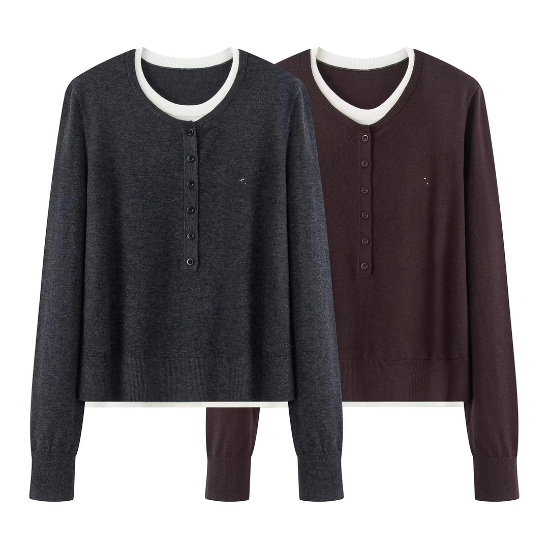 7159{迪}2025女装秋冬新品款圆领假两件多巴胺拍照必备衣服针织衫