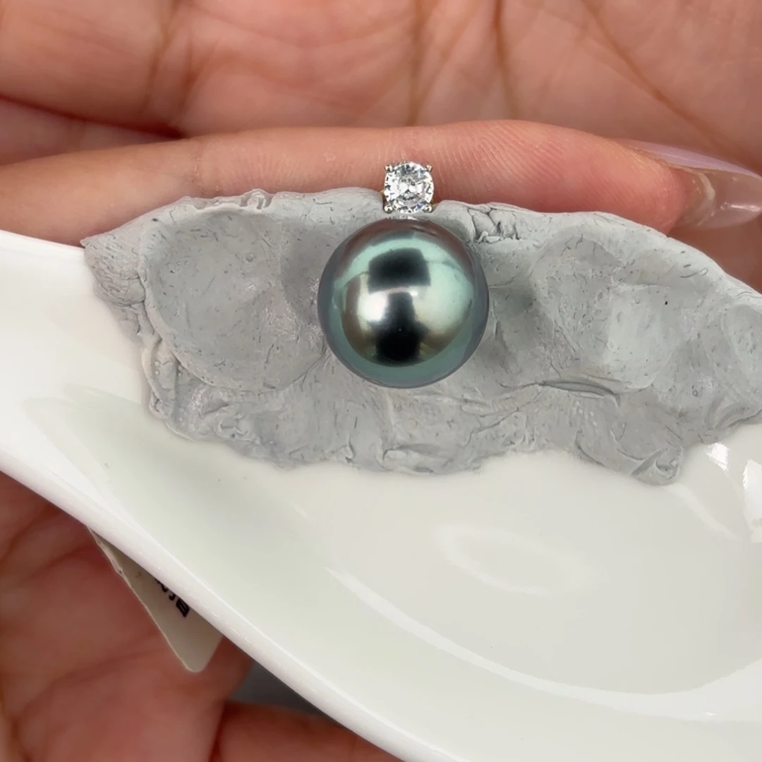 桃***埋定制海水珍珠吊坠(不含链)银S925镶嵌13.7mm大溪地一颗