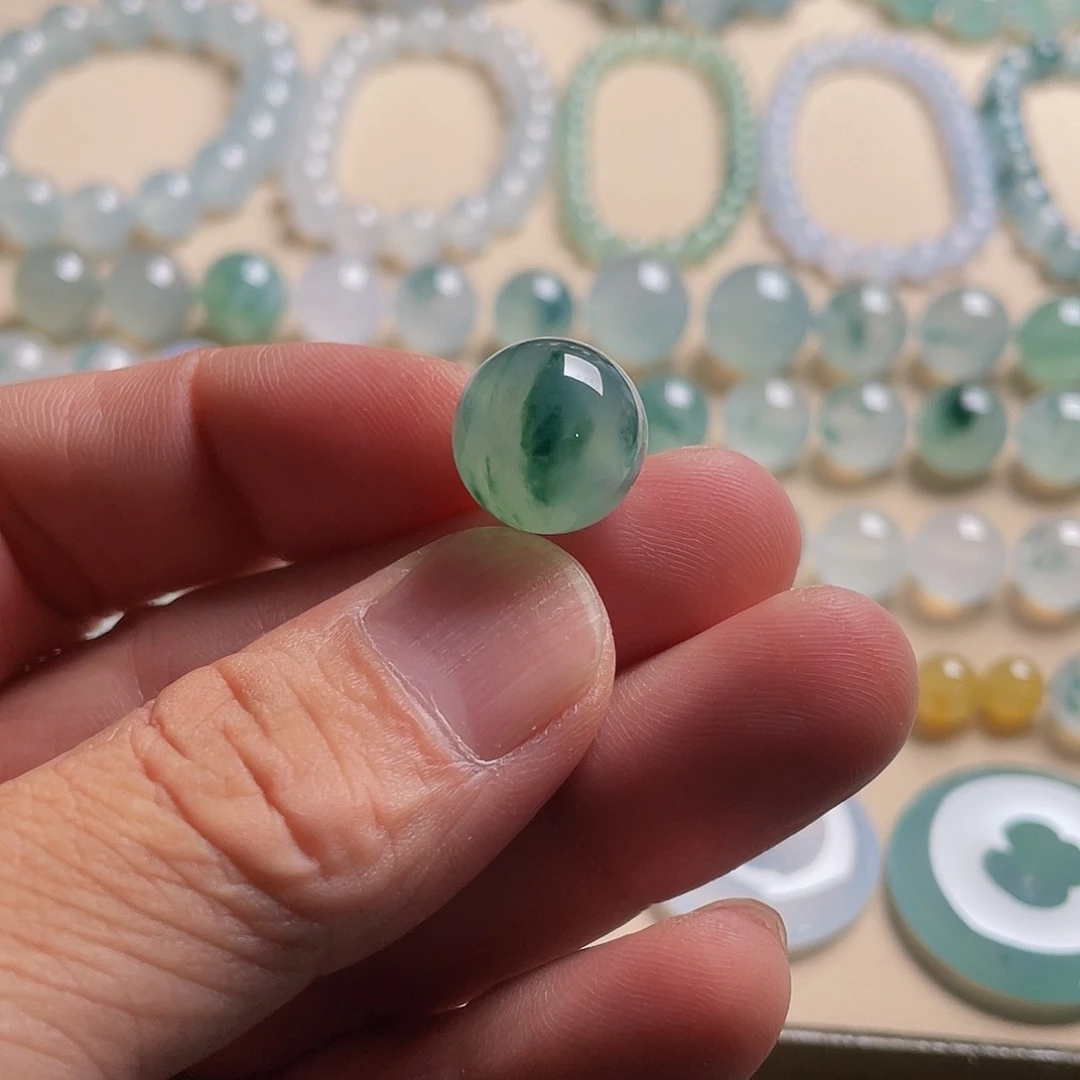 翡翠散珠天然缅甸翡翠A货,13.9mm
