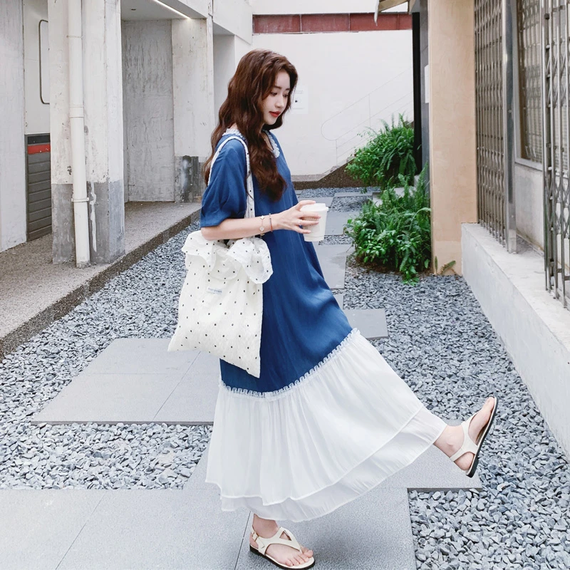 小众韩系连衣裙夏季女2025新款氛围感ins风超显白气质宝蓝色裙子