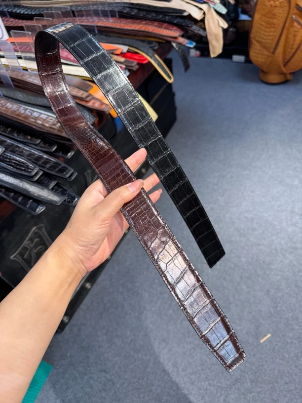 菲子鳄 私人定制腰带 鳄鱼皮双面肚皮男式腰带手工缝制黑色咖啡色
