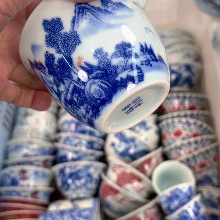 瓷片白青花富春山居图公道杯