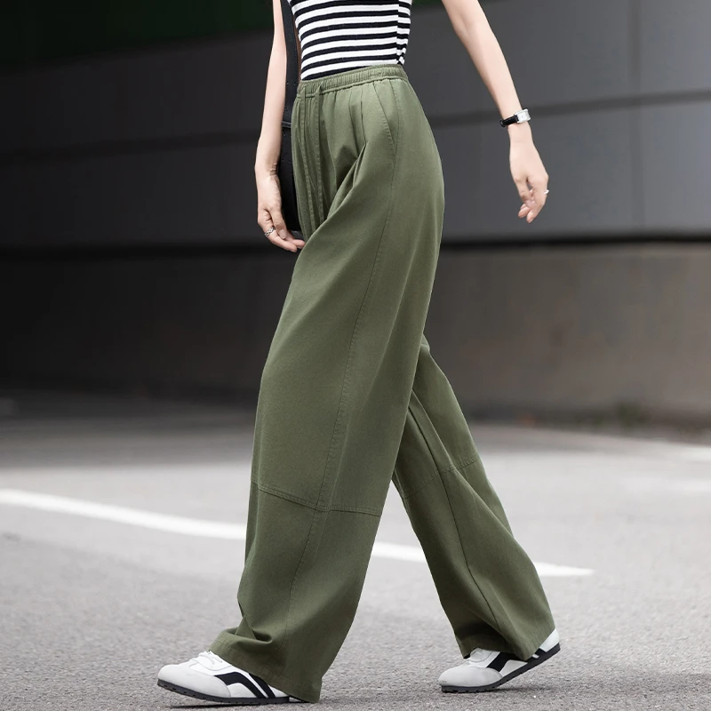 军绿色夏薄款子冰丝阔腿裤休闲裤直筒弯刀裤女款爆款2025新款