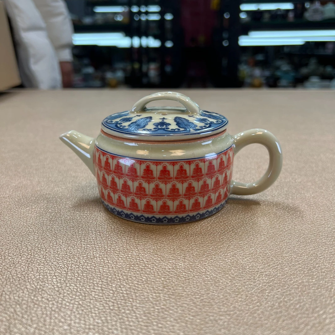德化云仓  复古陶泥青花万佛汉瓦壶家用大容量泡茶壶-3912