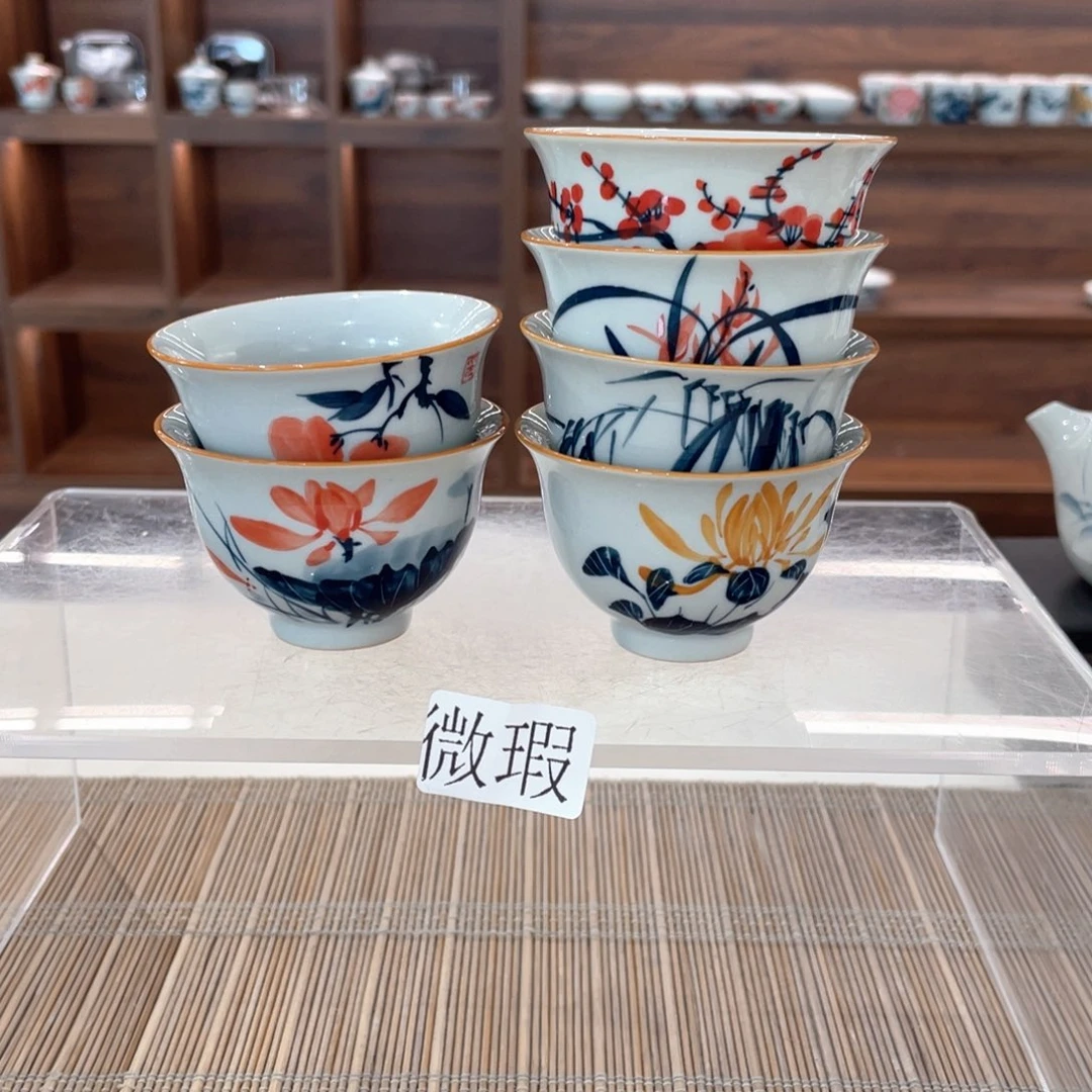 釉下手绘茶具微瑕