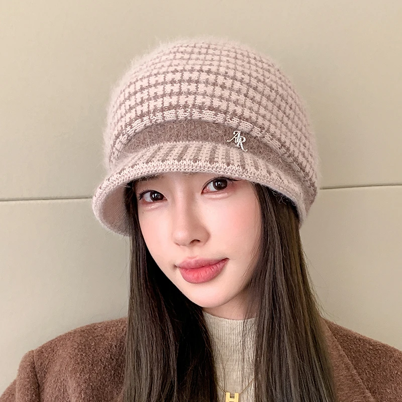 中老年人围脖帽冬天针织毛线帽女妈妈防寒兔毛保暖帽老太太针织帽