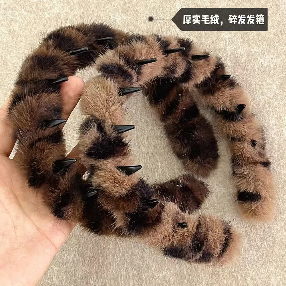 秋冬韩系豹纹毛绒发箍女防滑洗脸头箍复古气质发卡