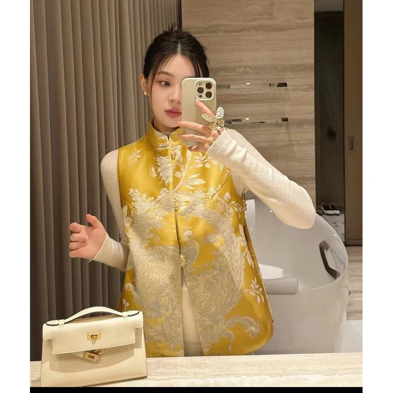 【孔雀开屏】新中式国风重工刺绣提花气质国风立领盘扣马甲