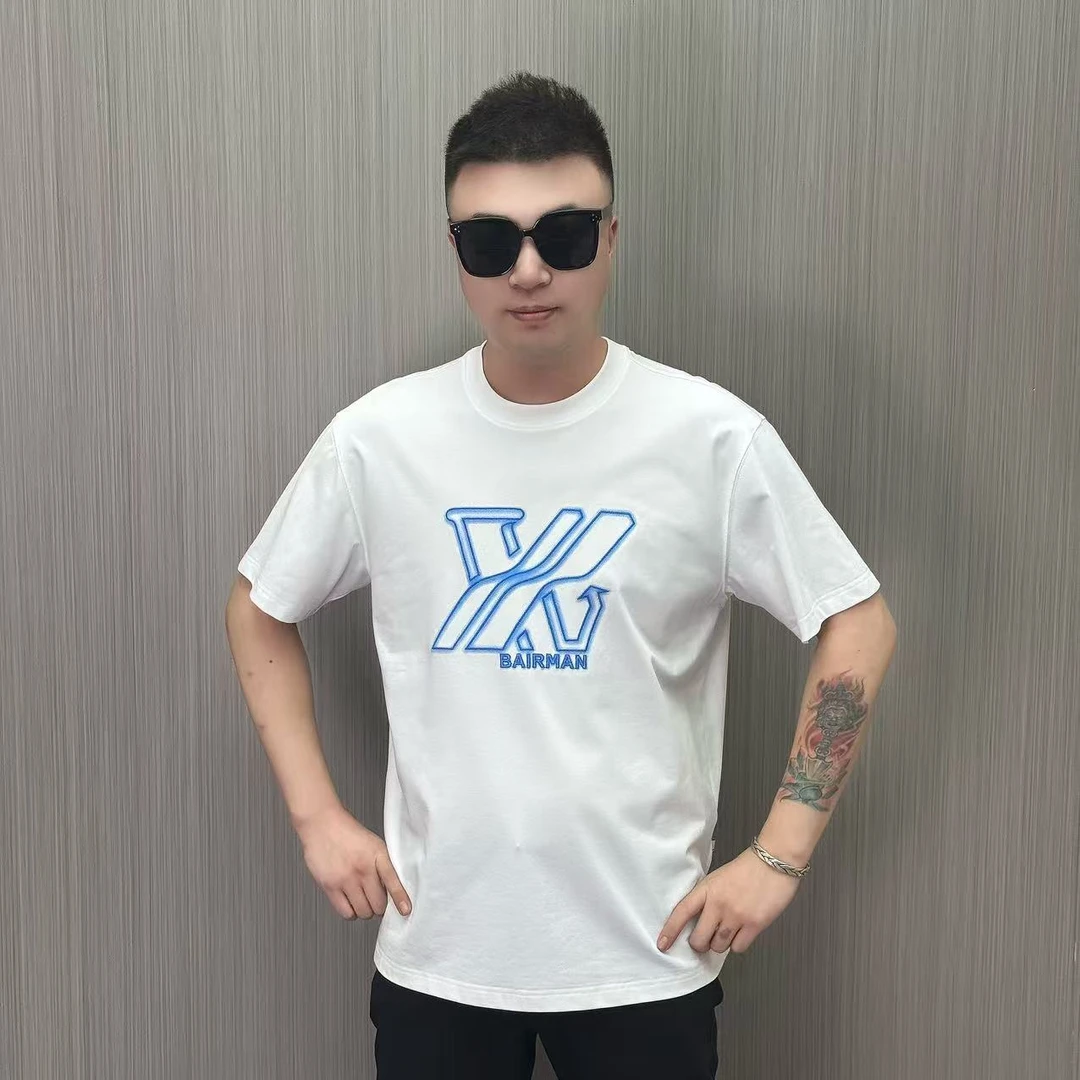 【7104】早秋新款“高级轻奢”男士半袖T恤 舒适圆领刺绣Logo透气宽松