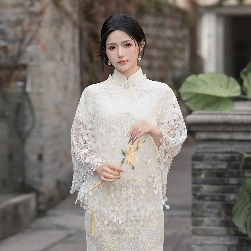 旗袍披肩外搭裙子简约蕾丝薄款2025春夏季超仙透气恋夏时尚新中式
