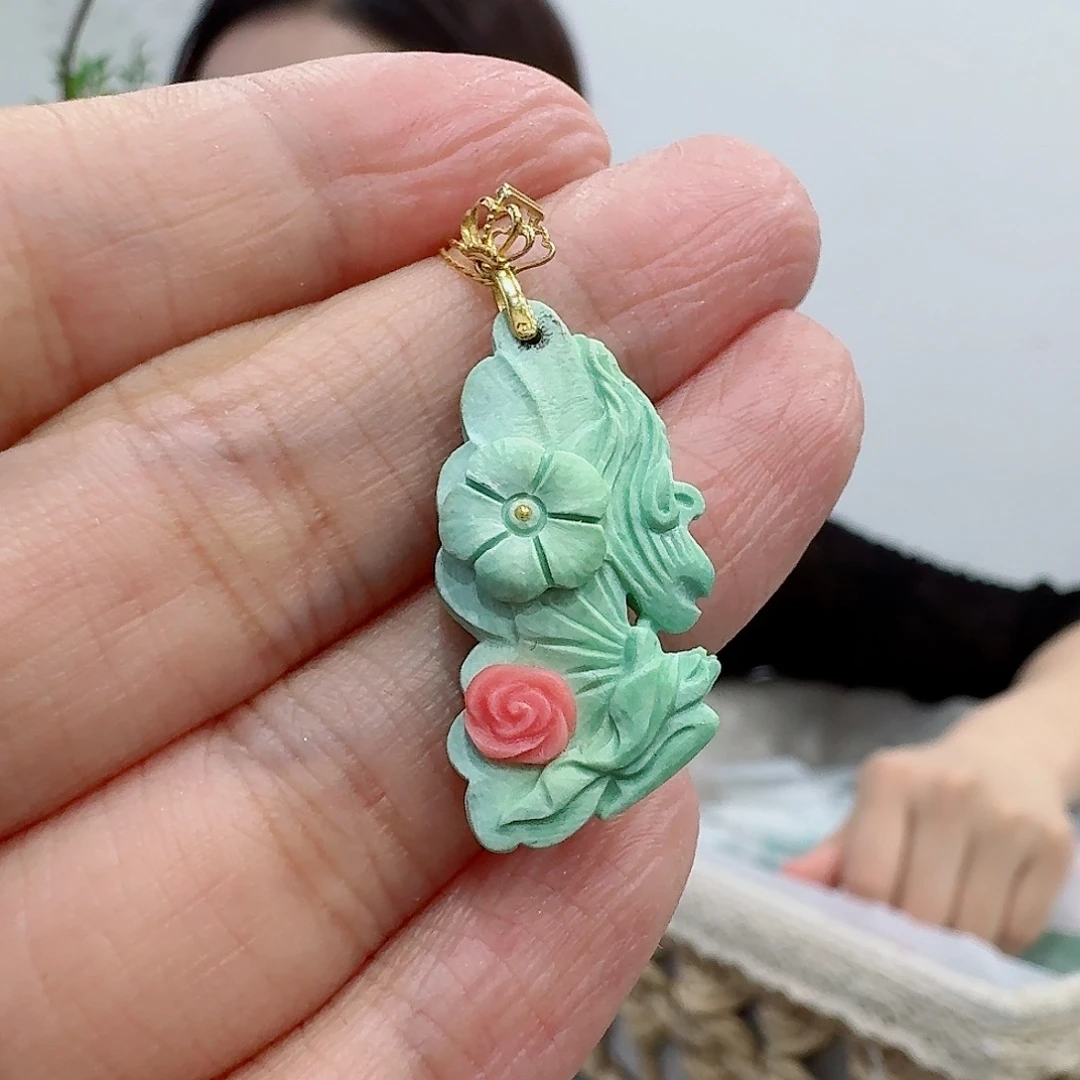好***猫绿松石18K金镶嵌珠宝奇石