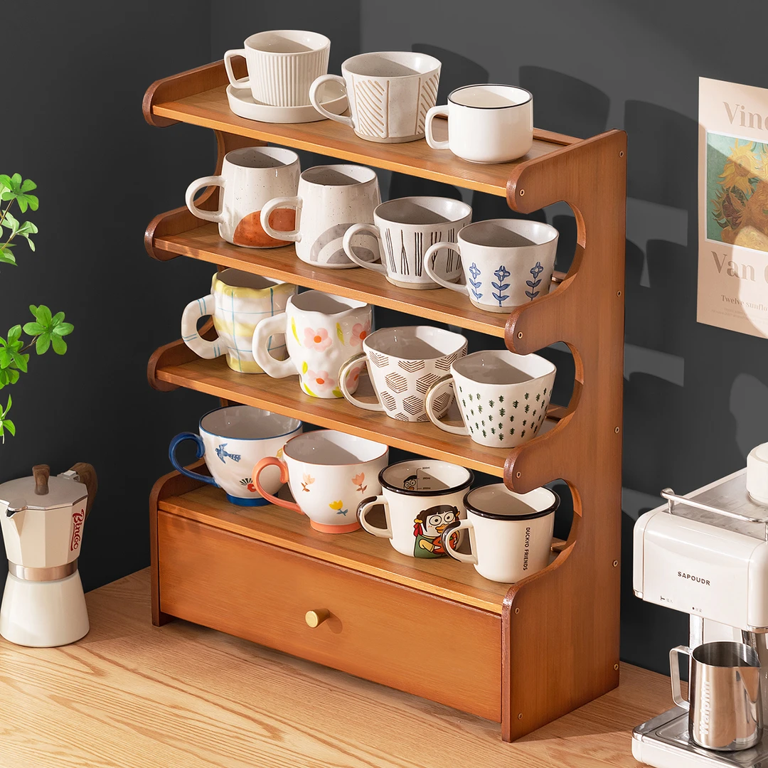 水杯子收纳置物架桌面杯架马克杯茶具水吧咖啡多层储物家用餐边柜