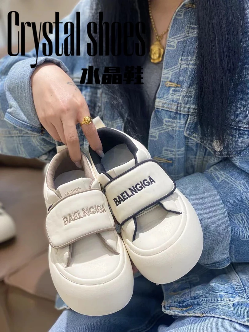 【3X】美拉德韩版奶fufu面包鞋女2025新款魔术贴大头一脚蹬松糕鞋