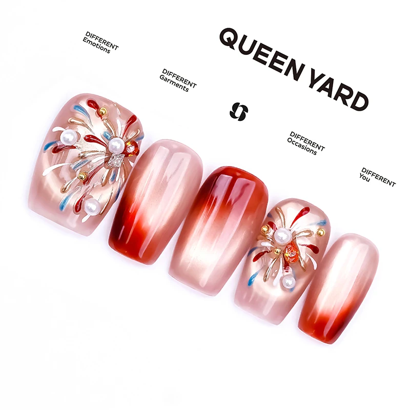 QUEENYARD【曳彩流光】渐变晕染冰透感烟花美甲2025款手工穿戴甲