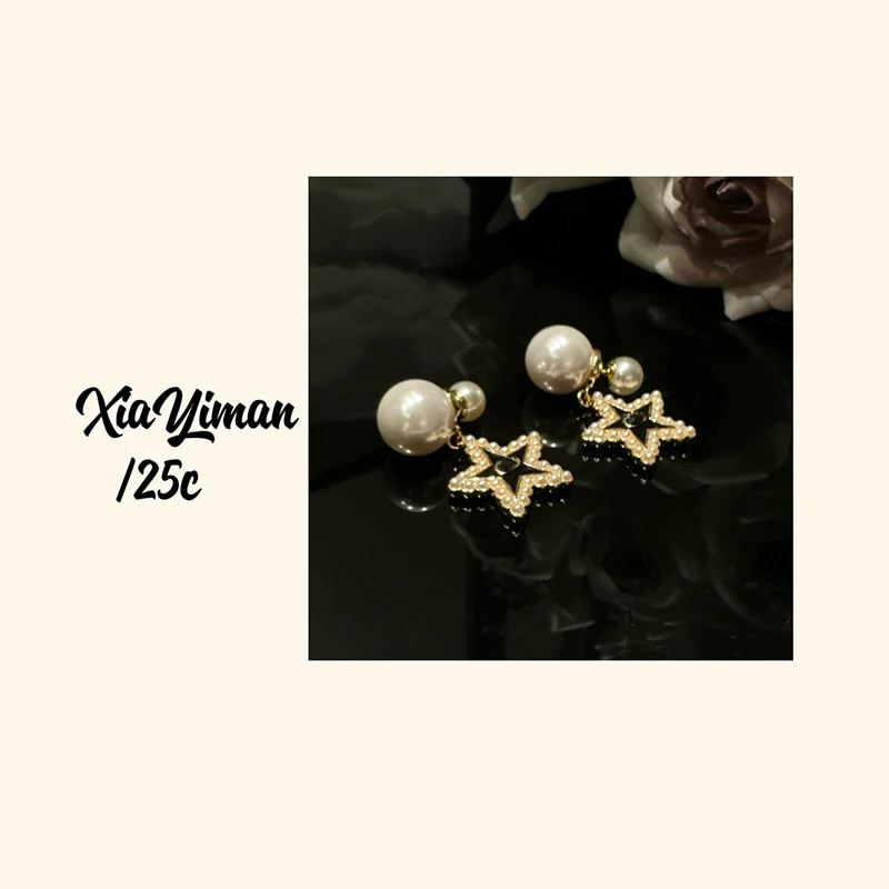 铜合金仿珍珠耳饰 黑色星星吊坠耳钉MZ3056