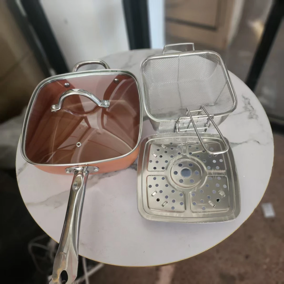 多功能家用韩式不粘平底锅加厚蒸锅汤锅方形油炸蒸煮煎炒锅汤锅