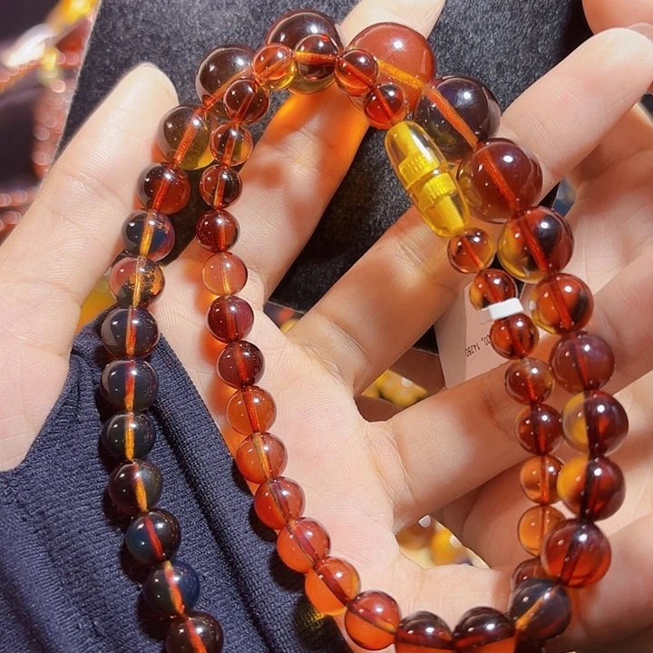 蓝珀未镶嵌珠宝奇石墨西哥红蓝塔链