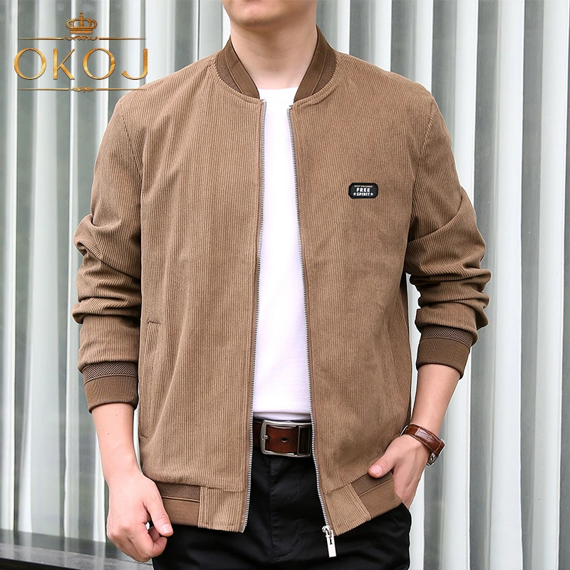 OKOJ灯芯绒夹克外套男士棒球领休闲开衫茄克衣秋季新款时尚百搭