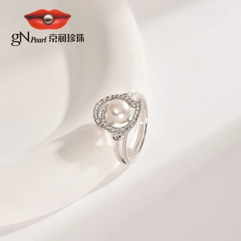 【严选】京润珍珠 知莹925银淡水珍珠戒指6-7mm馒头形天然珍珠礼物