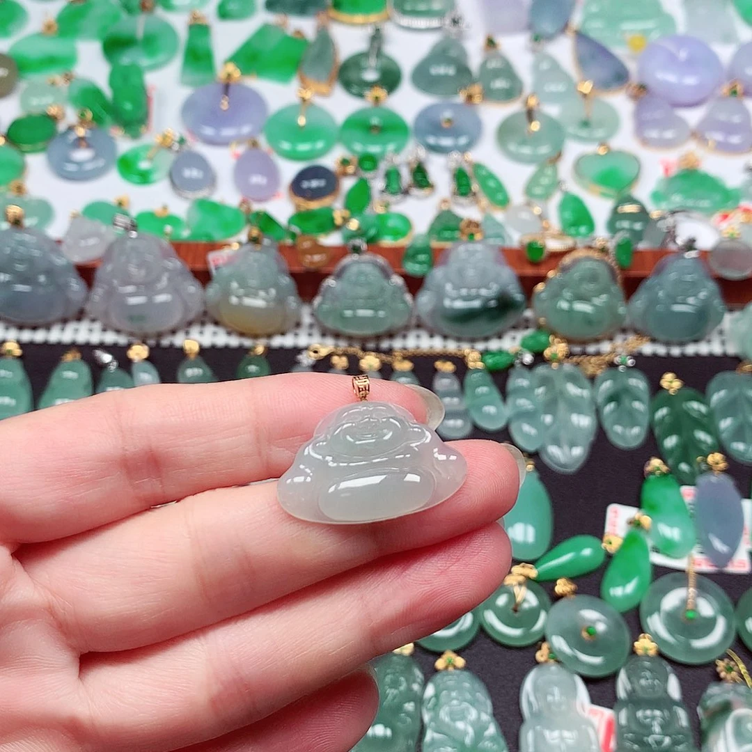 翡翠18K金镶嵌吊坠(不含链)天然翡翠A货