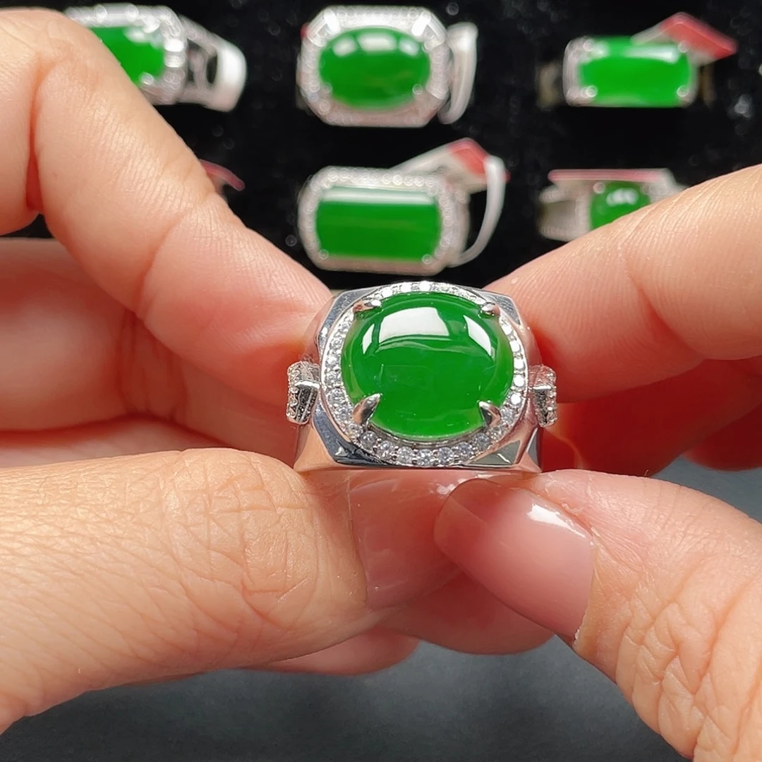 翡翠银S925镶嵌戒指没运费险编号3906